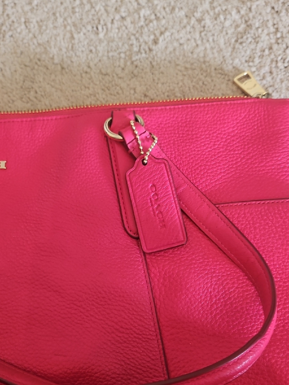 EUC Coach Ava Pink Pebble Leather Tote Bag - Signature Gold Logo - Picture 3 of 14